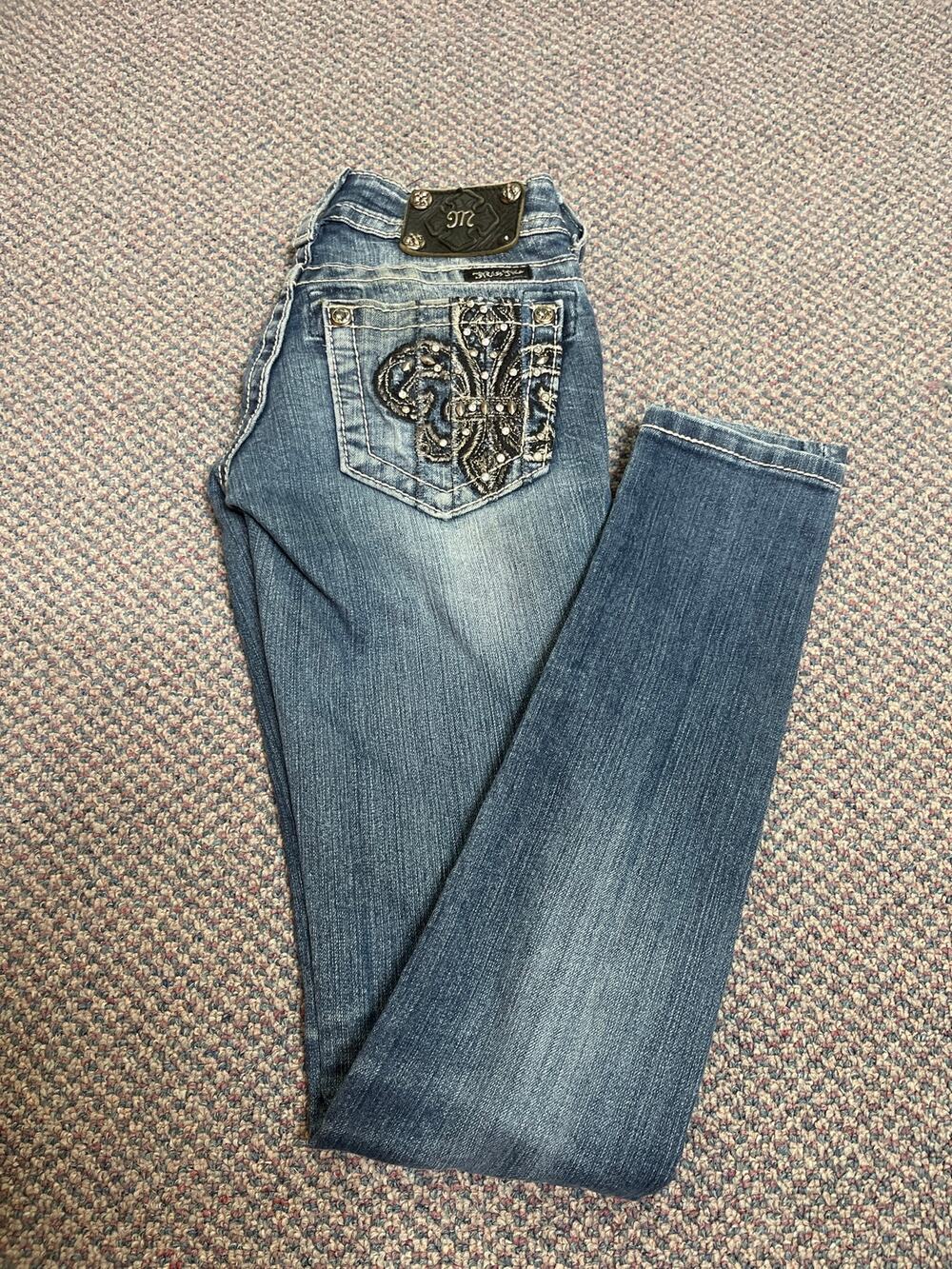Miss Me Skinny Jeans Medium Wash Mid Rise Size 23